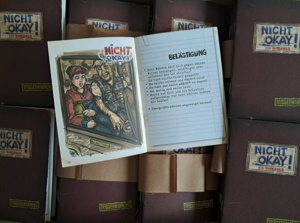 Wie kann ich mich in unangenehmen Situationen verhalten? Unser Ratgeber mit dem Titel „Nicht okay!“ hilft dir dabei.